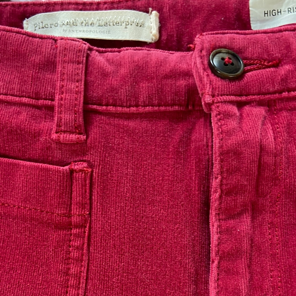 Pilcro and the Letterpress 28 Cranberry Red corduroy velvet stretch skinny pants - Picture 5 of 13